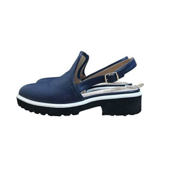 ALL BLACK  Blue Leather Sling Back Loafers | Size 7 - Picture 3 of 10